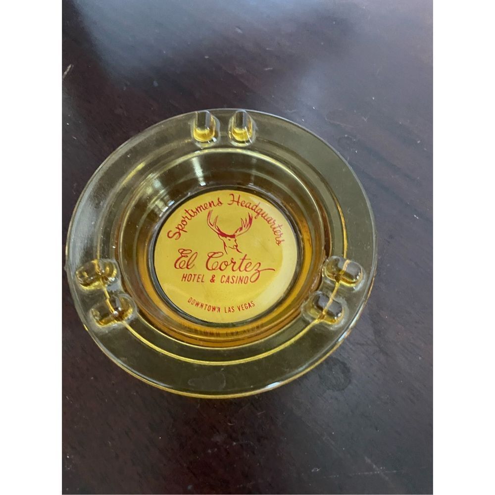Vintage Yellow Glass Souvenir Ashtray El Cortez Hotel Casino Las Vegas